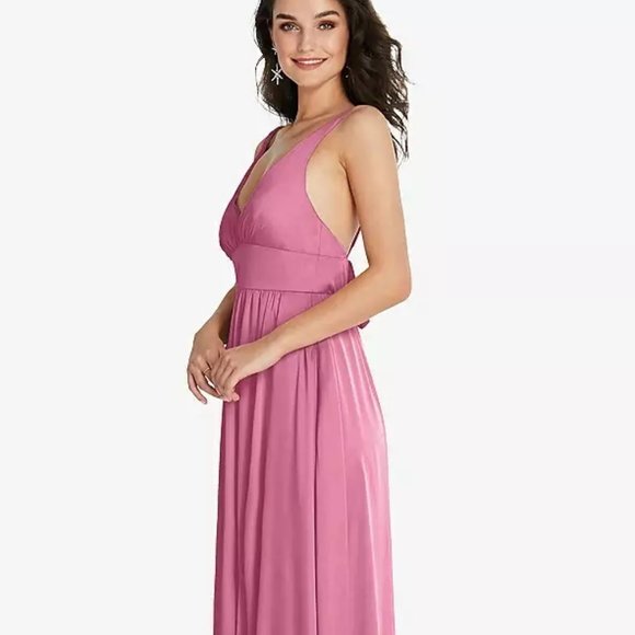 V-Neck Shirred Skirt Maxi Dress, Convertible Straps..TH093..Orchid Pink..Size L - Picture 5 of 8